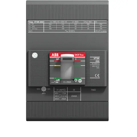 قاطع دائرة MCCB إيه بي بي Tmax XT3N 250، 3 أقطاب، 200 أمبير، وحدة حماية TMD — 1SDA068058R1