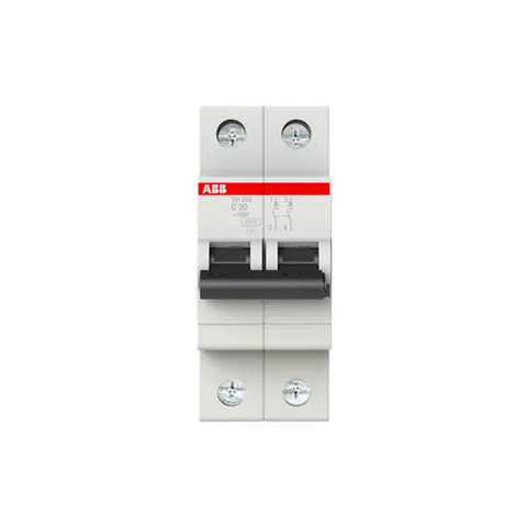 ABB Miniature circuit breaker (MCB), SH200, 2P, 20A, C curve, 6kA — 2CDS212001R0204