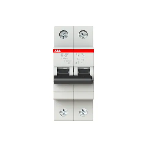 ABB Miniature circuit breaker (MCB), SH200, 2P, 50A, C curve, 6kA — 2CDS212001R0504