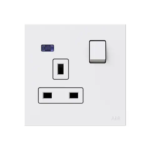 ABB British Standard switched socket outlet, Zenit, 1-gang, DP, 13A, with LED indicator, White — 2CLA223749B1101