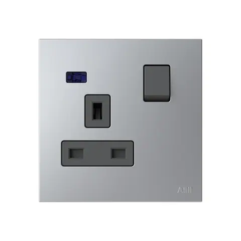 ABB British Standard switched socket outlet, Zenit, 1-gang, DP, 13A, with LED indicator, Silver — 2CLA223749B1301