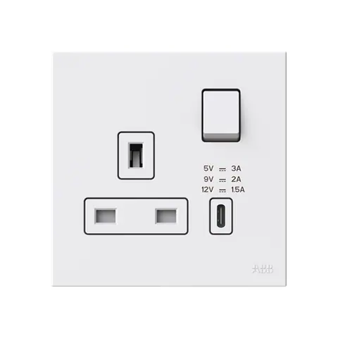 ABB British Standard switched socket outlet, Zenit, 1-gang, DP, 13A, with USB charger Type-C, White — 2CLA223799B1101