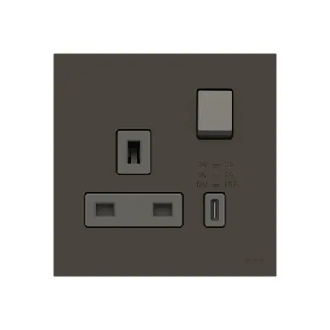 ABB British Standard switched socket outlet, Zenit, 1-gang, DP, 13A, with USB charger Type-C, Anthracite — 2CLA223799B1801