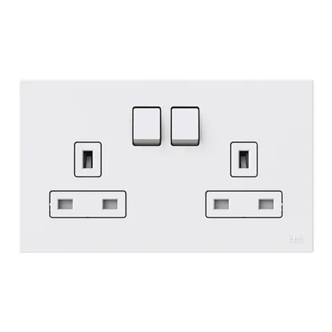 ABB British Standard switched socket outlet, Zenit, 2-gang, DP, 13A, White — 2CLA243719B1101