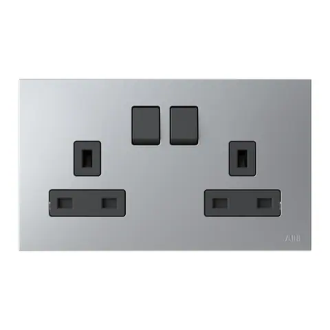 ABB British Standard switched socket outlet, Zenit, 2-gang, DP, 13A, Silver — 2CLA243719B1301