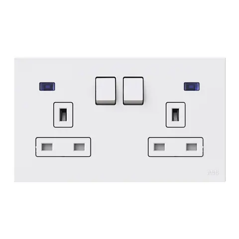 ABB British Standard switched socket outlet, Zenit, 2-gang, DP, 13A, with LED indicator, White — 2CLA243729B1101