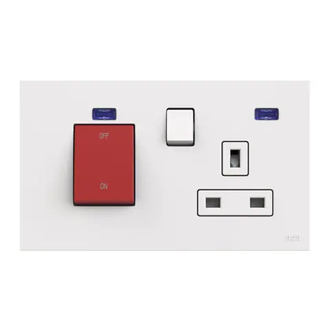 ABB Cooker control unit, 45A DP switch with 13A socket, Zenit, White — 2CLA243749B1101