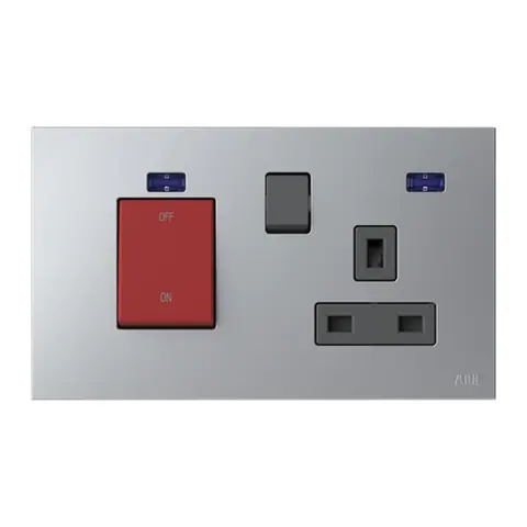 ABB Cooker control unit, 45A DP switch with 13A socket, Zenit, Silver — 2CLA243749B1301