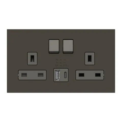 مقبس بمفتاح بريطاني إيه بي بي Zenit، وحدتان، ثنائي القطب DP، 13 أمبير، مع شاحن USB Type-C+A، أنثراسايت — 2CLA243799B1801