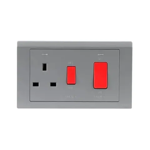 ABB 45A switch and 13A switched socket outlet, Inora BL118-G, 2-gang, DP, with Neon indicator — 2TCZ171015R2290