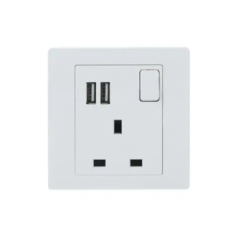 مقبس بمفتاح بريطاني إيه بي بي Inora BL261، وحدة واحدة، ثنائي القطب DP، 13 أمبير، مع شاحن USB — 2TCZ172016R0040