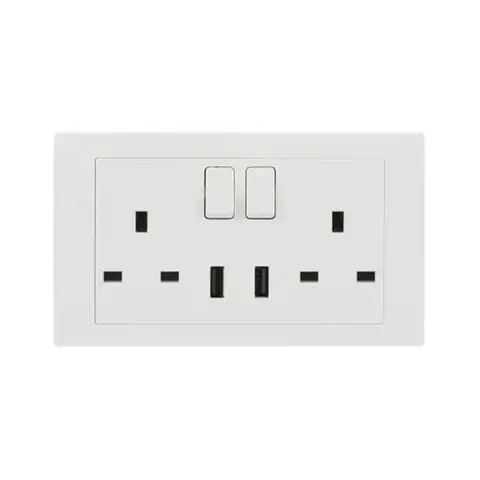 مقبس بمفتاح بريطاني إيه بي بي Inora BL262، وحدتان، ثنائي القطب DP، 13 أمبير، مع شاحن USB — 2TCZ172017R0040