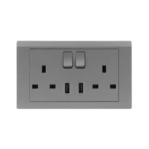 مقبس بمفتاح بريطاني إيه بي بي Inora BL262-G، وحدتان، ثنائي القطب DP، 13 أمبير، مع شاحن USB — 2TCZ172017R2240