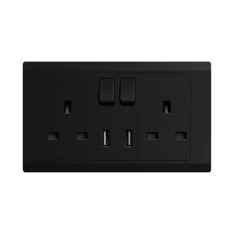 ABB British Standard switched socket outlet, Inora BL262-885, 2-gang, DP, 13A, with USB charger — 2TCZ172017R4440