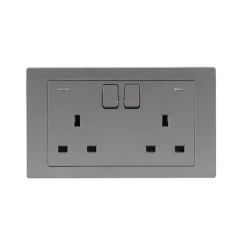 ABB British Standard switched socket outlet, Inora BL240-G, 2-gang, DP, 13A, with Neon indicator — 2TCZ172098R2240