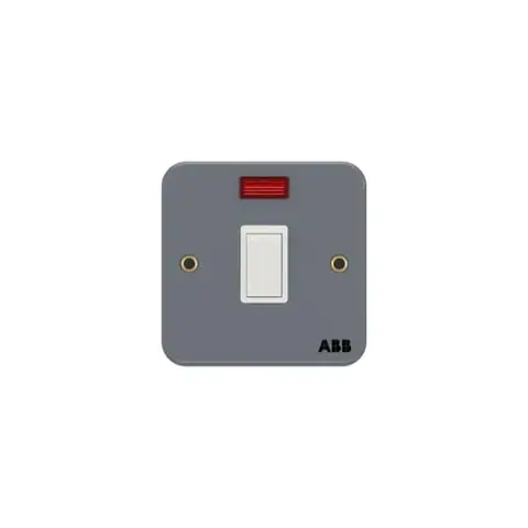 ABB Switch, Metal Clad BM171, 1-gang, DP, 20A, with Neon indicator, with metal mounting box — 2TCZ741012R0070