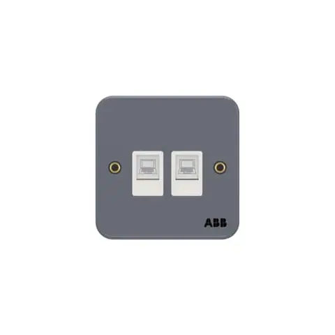 ABB RJ45 data outlet, Metal Clad BM329, 2-gang, Cat 6, with metal mounting box — 2TCZ743002R0010