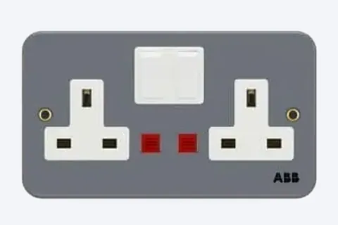 ABB British Standard switched socket outlet, Metal Clad BM240, 2-gang, DP, 13A, with Neon indicator, with metal mounting box — 2TCZ742002R0040