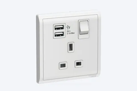 مقبس بمفتاح مع شاحن USB شنايدر Pieno، وحدة واحدة، 13 أمبير، أبيض — E8215USB_WE