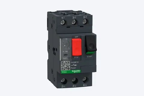 قاطع حماية محرك MPCB شنايدر TeSys Deca، 3 أقطاب، ضبط 9–14 أمبير، حماية حرارية ومغناطيسية، تشغيل بأزرار — GV2ME16