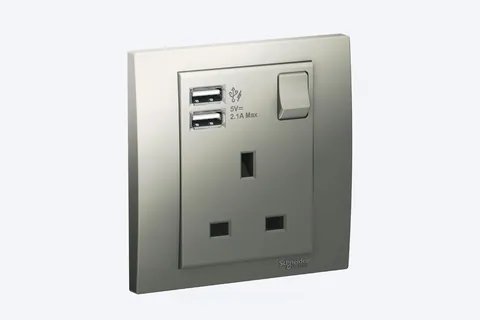 مقبس مع شاحن USB شنايدر Vivace، وحدة واحدة، 13 أمبير، فضي ألمنيوم — KB15USB_AS