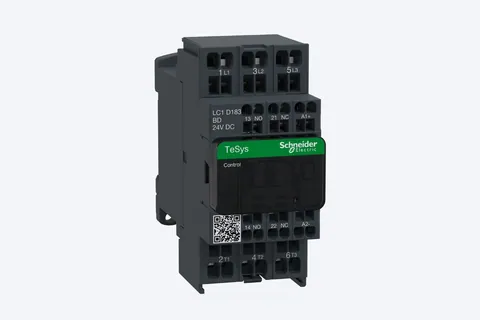 كونتاكتور شنايدر TeSys Deca، 3 أقطاب، 18 أمبير، ملف 24 V DC، 3NO، أطراف زنبركية — LC1D183BD
