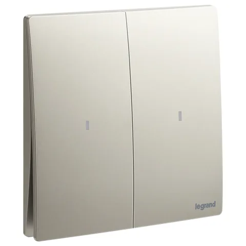 Legrand Mallia Senses — Single pole illuminated switches 16 AX - 250 V~ — 2-gang - 2-way switch, Champagne — 2 810 13CH