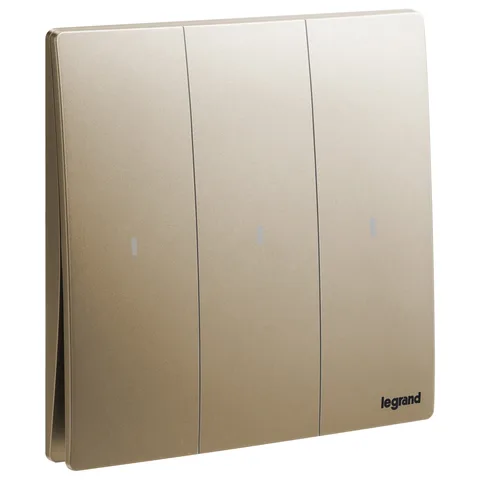 Legrand Mallia Senses — Single pole illuminated switches 16 AX - 250 V~ — 3-gang - 1-way switch, Dark Bronze — 2 810 14DB