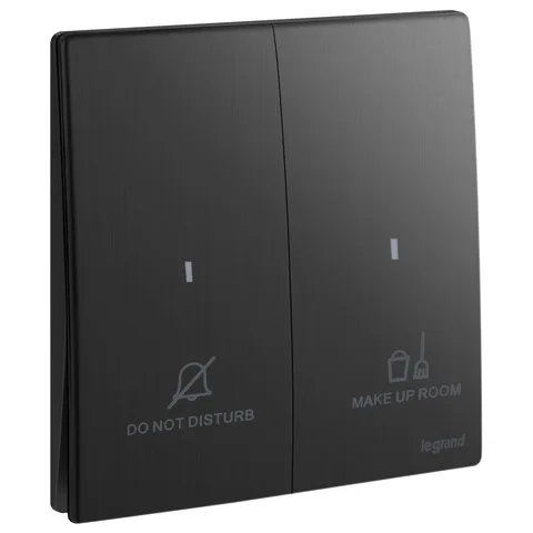 Legrand Mallia Senses — Hotel bedroom control units — 2-gang - Do not disturb / Make up room, Brushed Black — 2 810 46BB
