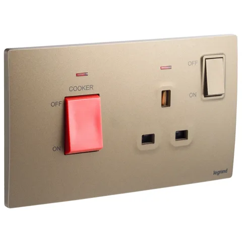 Legrand Mallia Senses cooker control unit, 45 A double-pole switch and 13 A socket, Dark Bronze — 2 810 75DB