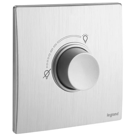 Legrand Mallia Senses — Dimmers — 300 W rotary dimmer without neutral, Brushed Alum — 2 810 86BA