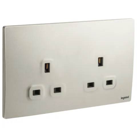 Legrand Mallia Senses — British standard single pole socket outlets 13 A - 250 V~ — 2-gang - unswitched, Champagne — 2 811 12CH