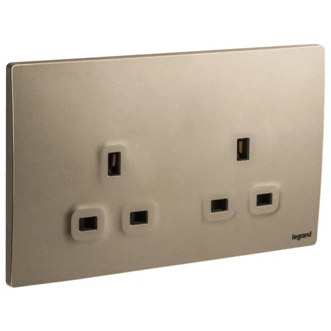 Legrand Mallia Senses — British standard single pole socket outlets 13 A - 250 V~ — 2-gang - unswitched, Dark Bronze — 2 811 12DB