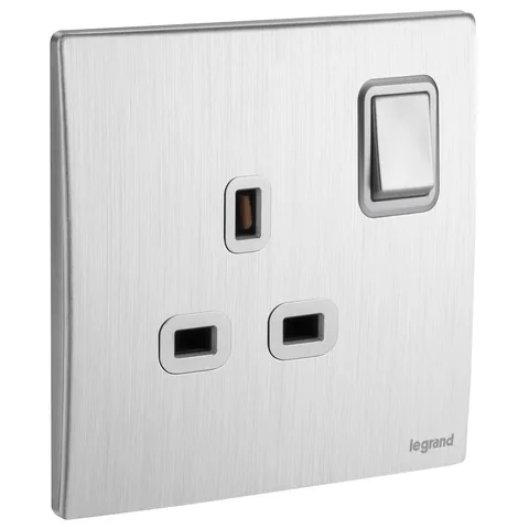 Legrand Mallia Senses — British standard double pole socket outlets 13 A - 250 V~ — 1-gang - switched, Brushed Alum — 2 811 16BA