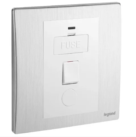 Legrand Mallia Senses — 13 A fused connection units — Switched with red LED power indicator, Brushed Alum — 2 811 42BA