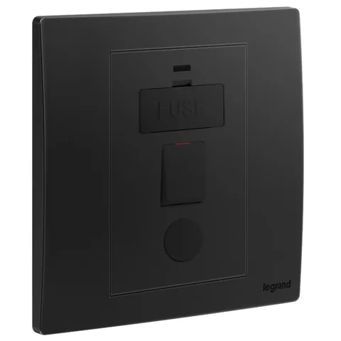 Legrand Mallia Senses — 13 A fused connection units — Switched with red LED power indicator, Matt Black — 2 811 42MB