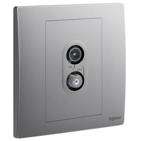 Legrand Mallia Senses — Multiple entries television sockets — TV-SAT sockets - star attenuation < 1.5 dB, Dark Silver — 2 811 53DS