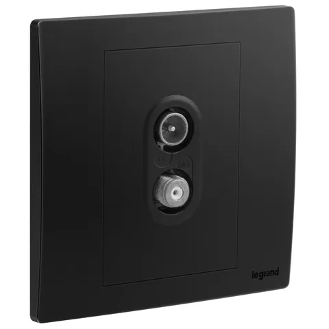 Legrand Mallia Senses — Multiple entries television sockets — TV-SAT sockets - star attenuation < 1.5 dB, Matt Black — 2 811 53MB