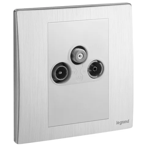 Legrand Mallia Senses — Multiple entries television sockets — TV-R-SAT sockets - star attenuation < 1.5 dB, Brushed Alum — 2 811 57BA