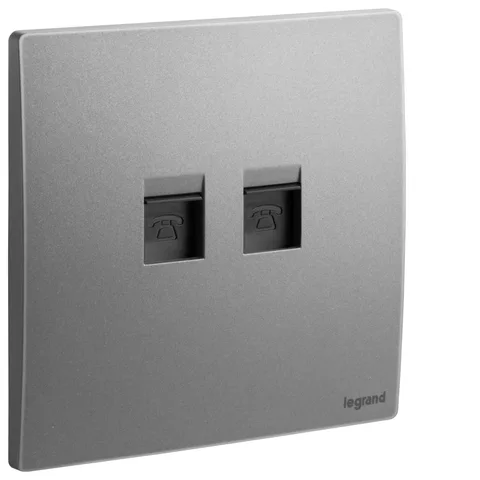 Legrand Mallia Senses — Telephone sockets — Double RJ 11 sockets 4 contacts, Dark Silver — 2 811 63DS