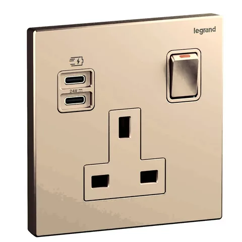 Legrand Galion — British Standard socket outlets 13 A - 250 V± - with USB chargers — 1G BS13A DP SWITCHED USB C+C 24W, Rose Gold — 282339-C1