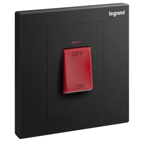 Legrand Galion — Double pole switches 45 A - 250 V± — 1 gang - 1-way with red rocker, Matt Black — 2 824 27-C