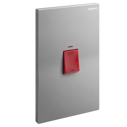 Legrand Galion — Double pole switches 45 A - 250 V± — 2 gang (vertical) 1-way with red rocker, Dark Silver — 2 824 29-C3