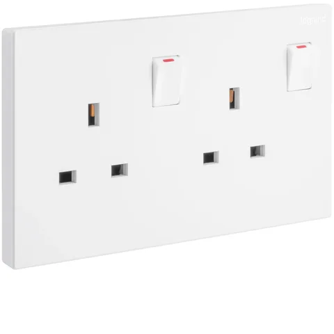Legrand Galion twin BS socket, 13 A, double-pole switched, White — 2 824 87