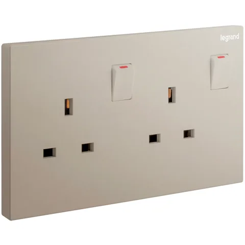 Legrand Galion twin BS socket, 13 A, double-pole switched, Champagne — 2 824 87-C2