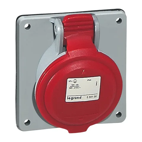 Legrand Industrial plugs and sockets — P17 Tempra Pro Panel-mounting socket with inclined outlet, 32 A, 3P+N+E, 380–415 V AC, IP44 — 5 552 89