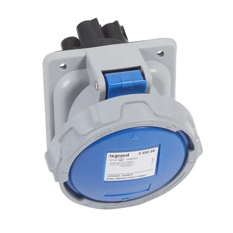 Legrand Industrial plugs and sockets — P17 Tempra Pro Panel-mounting socket with inclined outlet, 63 A, 3P+N+E, 200–250 V AC, IP66/67 — 5 555 86