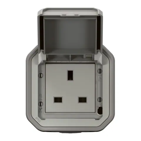 Legrand Plexo — BRITISH STANDARD 13A SOCKET OUTLET GREY - SURFACE — 69732L