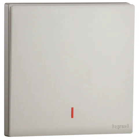 Legrand Obria — Double pole switches 20 AX - 250 V~ — 1-gang 1-way switch with LED indicator and earth connection red LED, Champagne — MEC21024CH