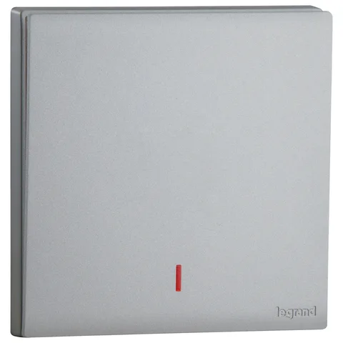 Legrand Obria — Double pole switches 20 AX - 250 V~ — 1-gang 1-way switch with LED indicator and earth connection red LED, Dark Silver — MEC21024SL
